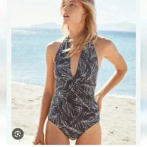 Michael Kors Deep V-Twist Halter One-Piece Swimsuit (sz 8)